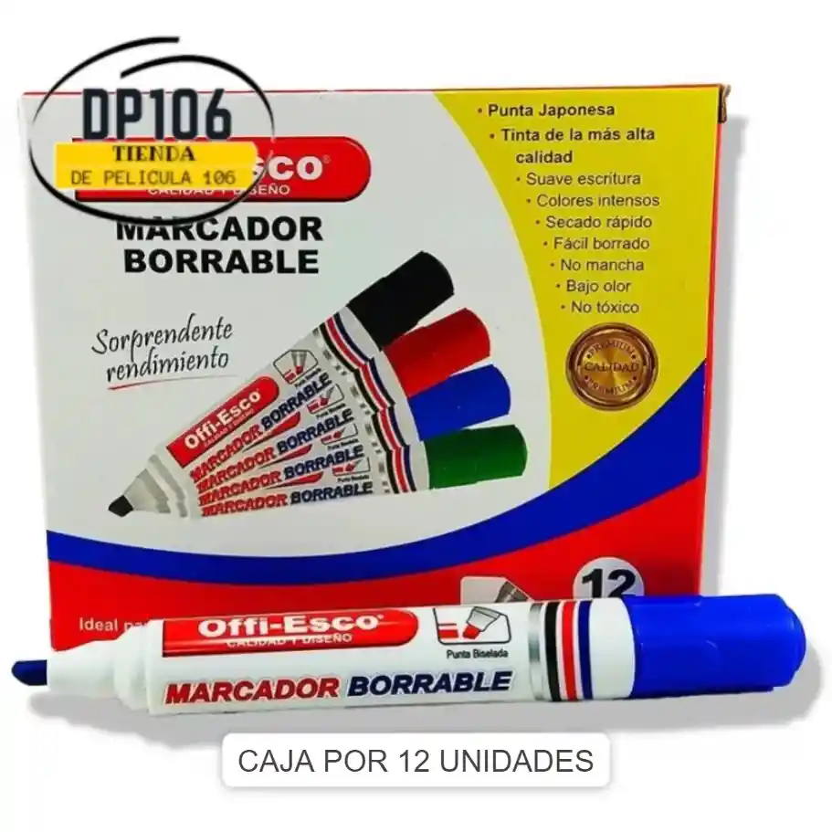 Caja Marcador Borrable Offi-esco Azul X 12 Unidades