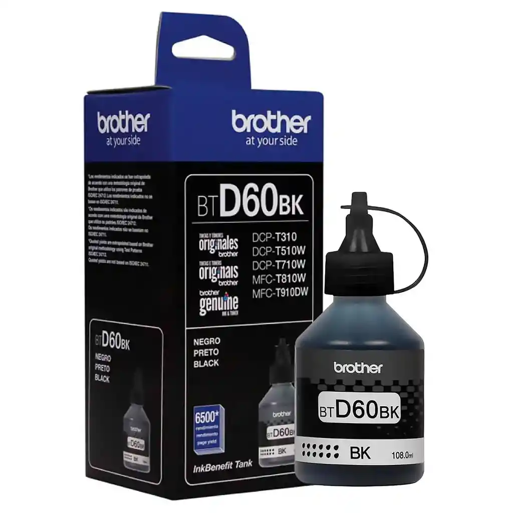 Tinta Brother Btd60bk Negra Para Impresoras Brother T4000dw T220/t300 T310/t420w T500w/t510w T520w/t700w