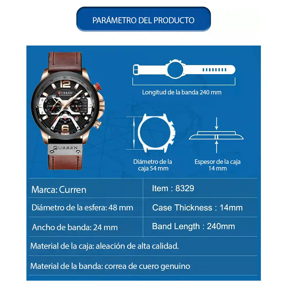 Reloj Curren 8329 Cuarzo Cronografo Café