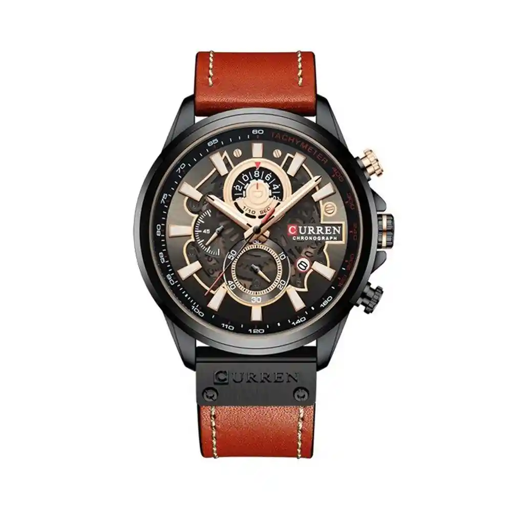 Reloj Curren 8380 Deportivo Cuarzo Cuero Café Claro