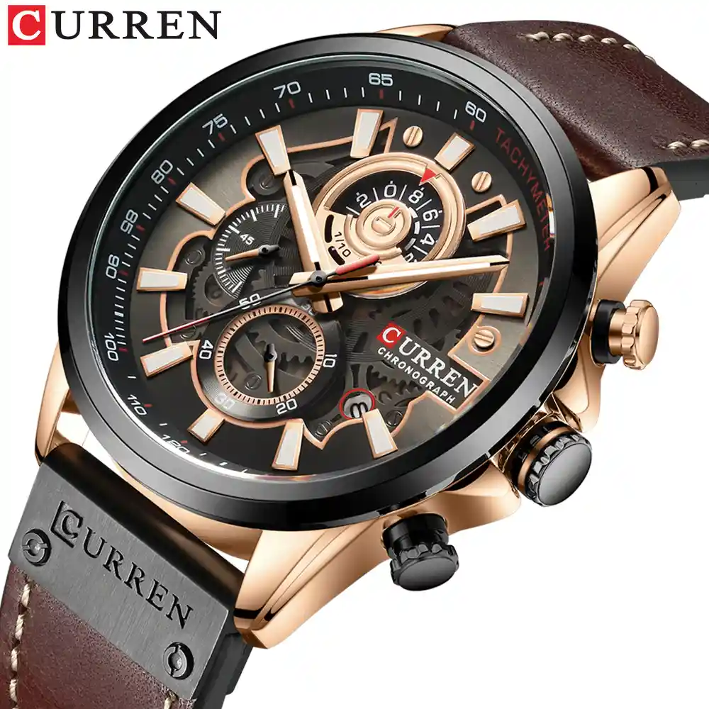 Reloj Curren 8380 Deportivo Cuarzo Cuero Café