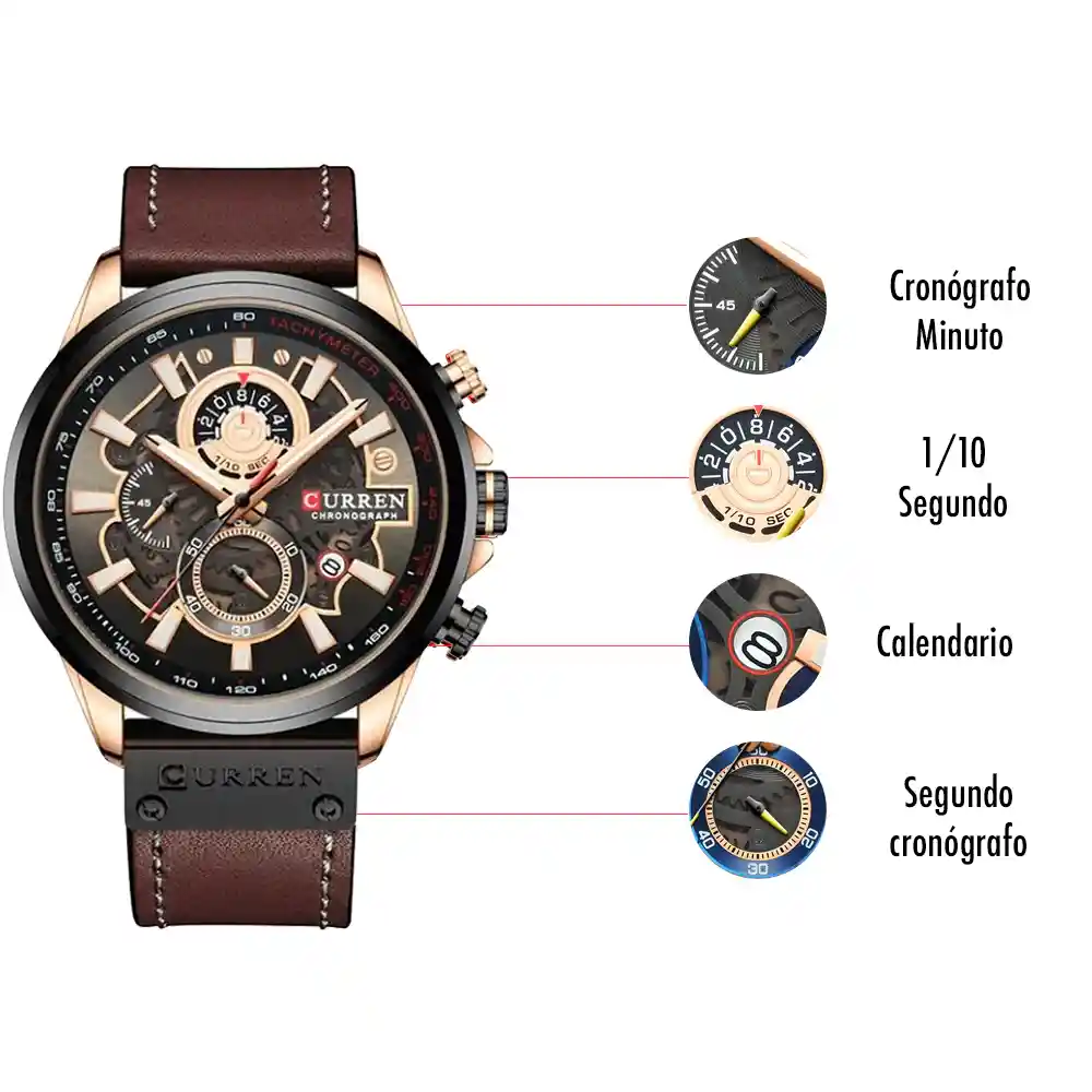 Reloj Curren 8380 Deportivo Cuarzo Cuero Café