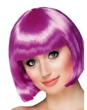 Peluca Corta Lisa Morada Para Fiesta Para Hora Loca, Halloween, Carnaval