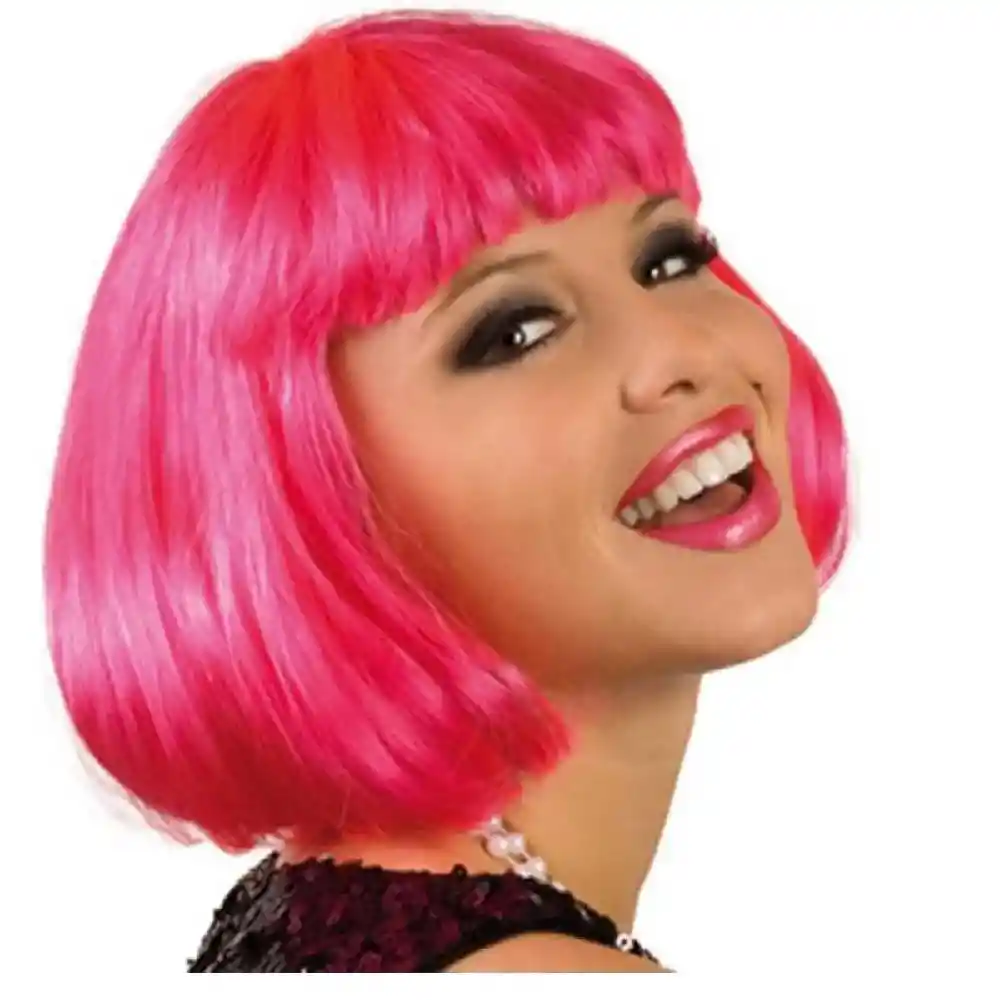 Peluca Corta Lisa Fucsia Para Fiesta Para Hora Loca, Halloween, Carnaval