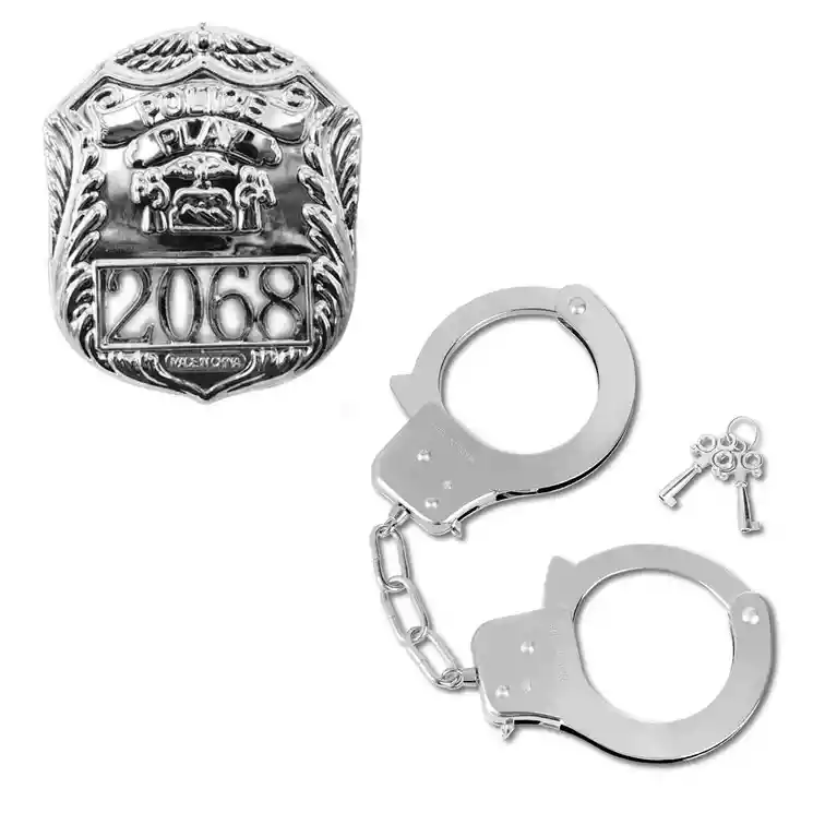 Placa Y Esposas Plasticas Para Tu Disfraz De Oficial, Seguridad Halloween