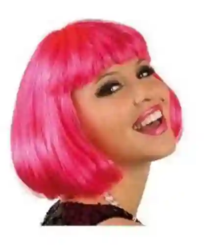 Peluca Corta Lisa Fucsia Para Hora Loca, Halloween, Carnaval