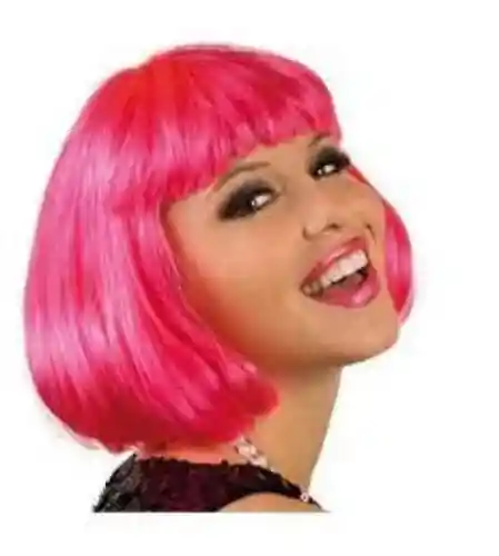 Peluca Corta Lisa Fucsia Para Hora Loca, Halloween, Carnaval