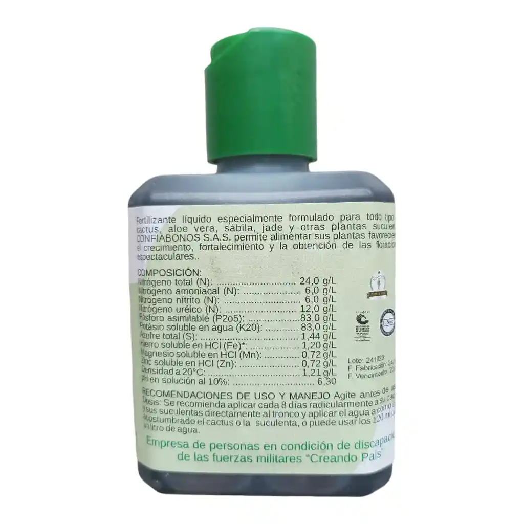 Fertilizante Cactus Y Suculenta Confiabonos 120ml