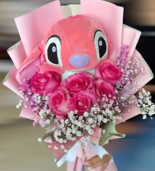 Ramo De Flores Con Rosas Y Peluche (arreglo Floral - Regalo - Feliz Cumpleaños- Rosas )