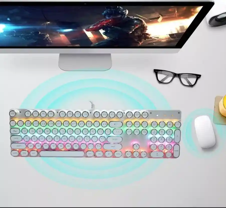 Teclado Gamer Mecánico Teclas Redondas Led Rgb Con Ñ Blanco