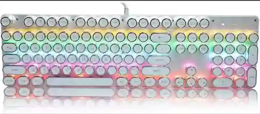 Teclado Gamer Mecánico Teclas Redondas Led Rgb Con Ñ Blanco