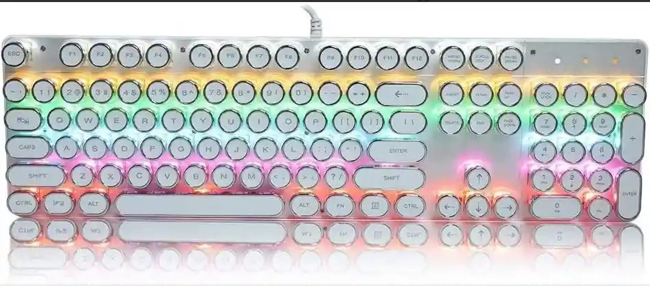 Teclado Gamer Mecánico Teclas Redondas Led Rgb Con Ñ Blanco