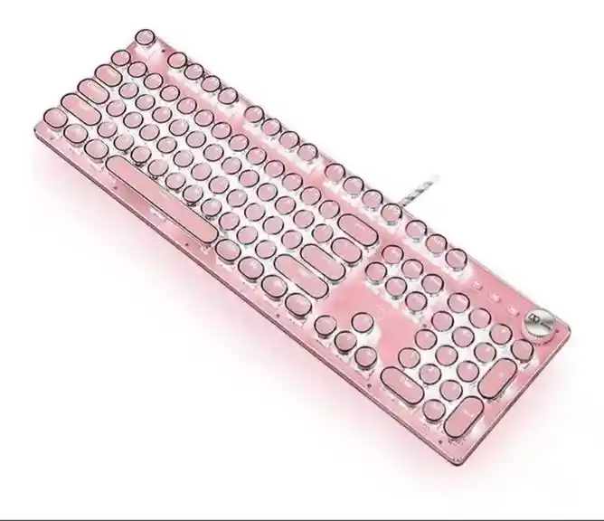 Teclado Gamer Mecánico Teclas Redondas Led Rgb Con Ñ Rosa