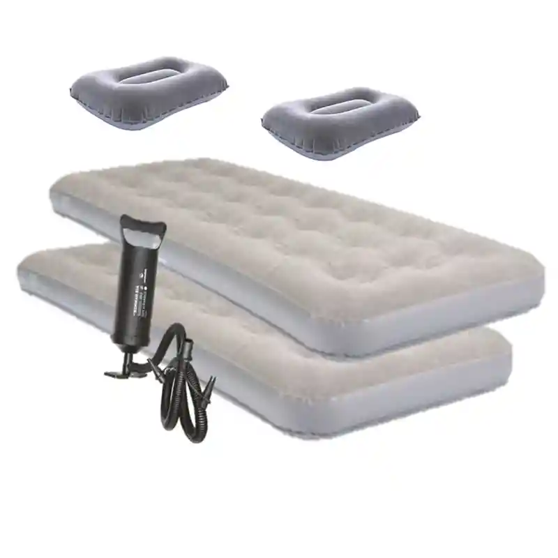 Combo 2 Colchones Inflables Sencillos + 2 Almohadas + 1 Bomba Manual Klimber