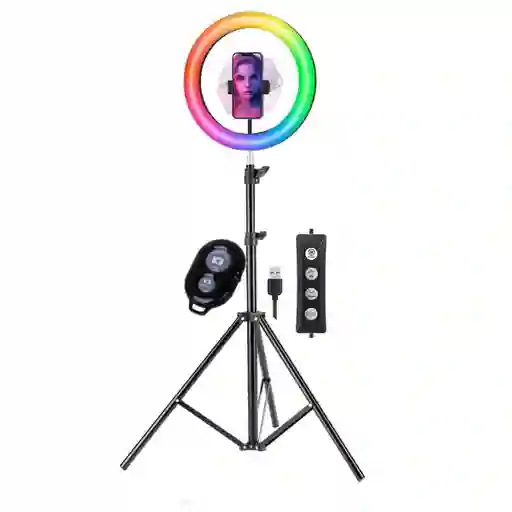 Aro De Luz Led Rgb 26 Cm + Trípode 2 Mt + Control Bluetooth