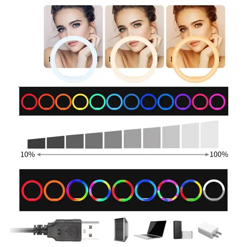 Aro De Luz Led Rgb 26 Cm + Trípode 2 Mt + Control Bluetooth