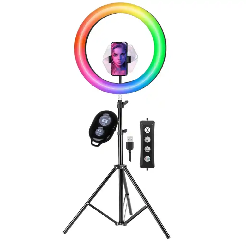 Aro De Luz Rgb Led 33 Cm + Trípode 2 Mt + Control Bluetooth