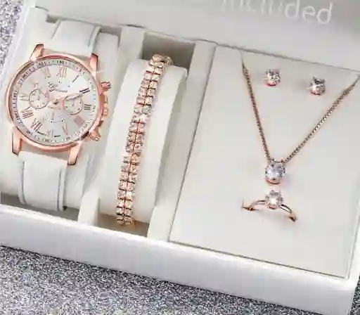 Set Reloj Para Mujer Blanco Perla Con Accesorios