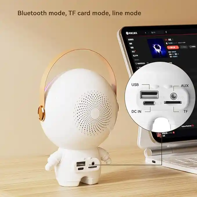 Karaoke Astronauta Con Dos Micrófonos Inalámbricos Altavoz Bluetooth Reloj Despertador Luz Rgb