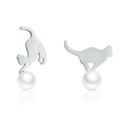 Aretes Topitos Gato Perlas En Plata 925 Para Mujer