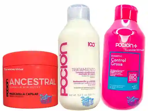 Tratamiento Acondicionador, Mascarilla Ancestral Y Shampoo Control Grasa La Poción