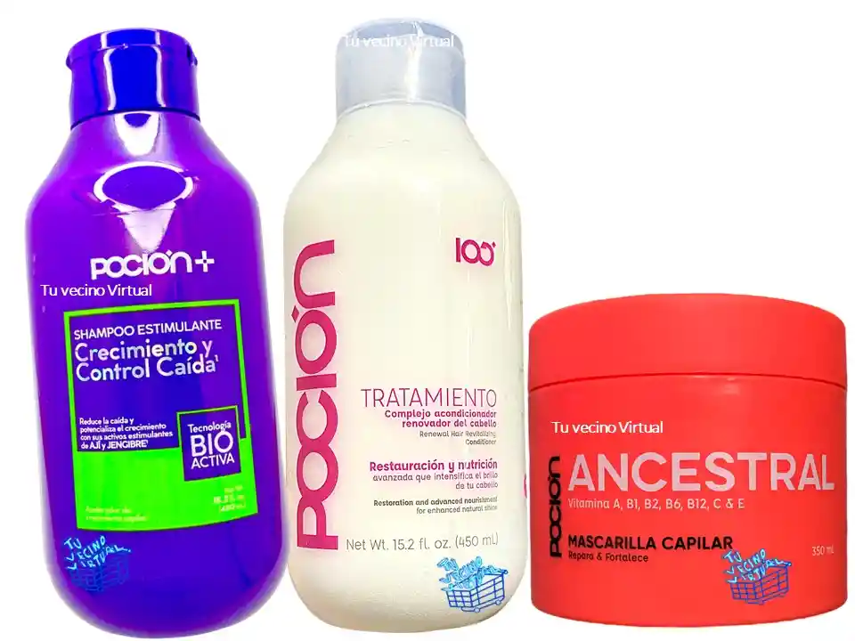 Mascarilla Ancestral, Tratamiento Acondicionador Y Shampoo Crecimiento Y Control Caída Pocion