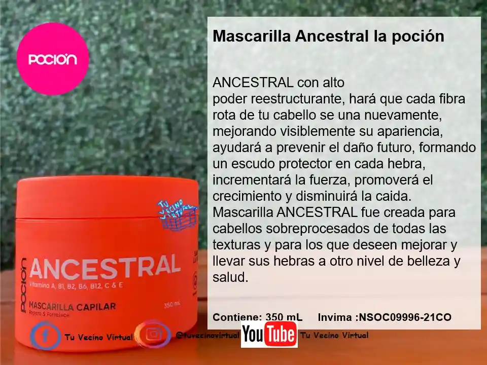 Mascarilla Ancestral, Tratamiento Acondicionador Y Shampoo Crecimiento Y Control Caída Pocion