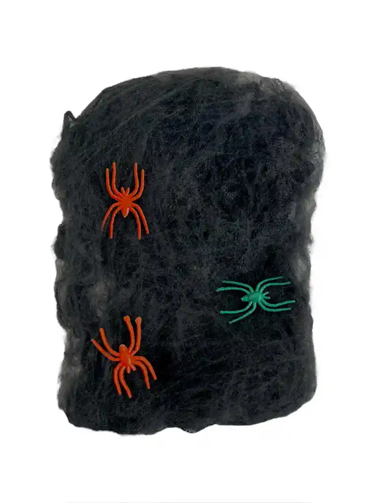 Telaraña Sintetica Mediana Negra 3 Arañas Halloween