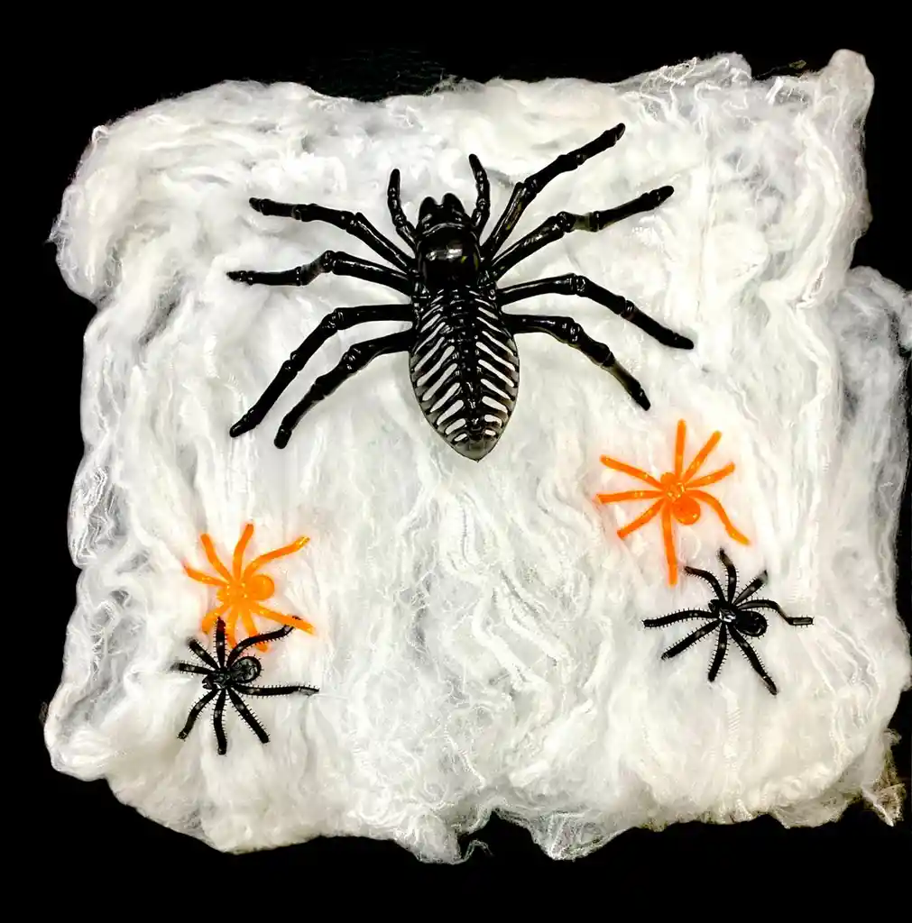 Telaraña Estirable Grande Blanca 5 Arañas Incluye Araña Gigante Halloween