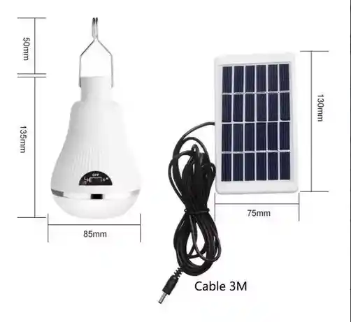 Lampara Ampolleta Led 10w + Panel Solar Camping Portátil