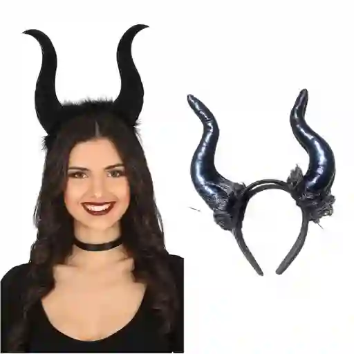Diadema Cuernos Malefica Halloween Cachos Fiestas Adultos Niños
