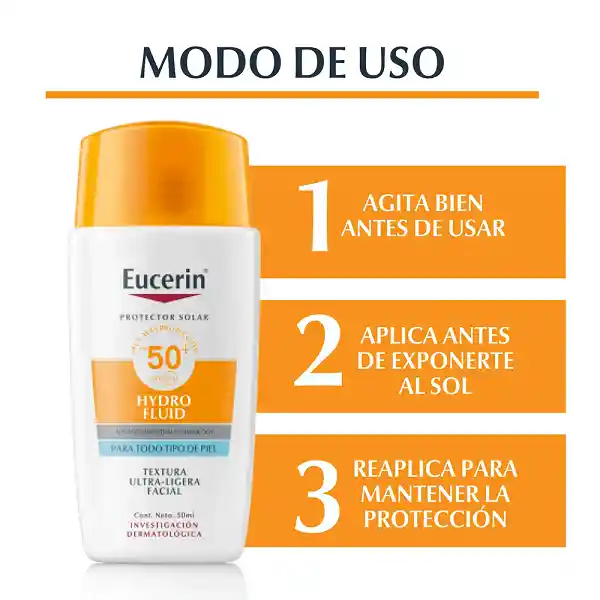 Protector Solar Eucerin Hydro Fluid Fps50 Textura Ultra-ligera 50ml