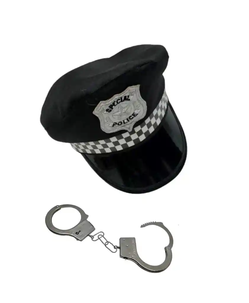 Set Gorra Y Esposas Para Disfras De Policia Para Adulto Halloween Hora Loca Carnaval