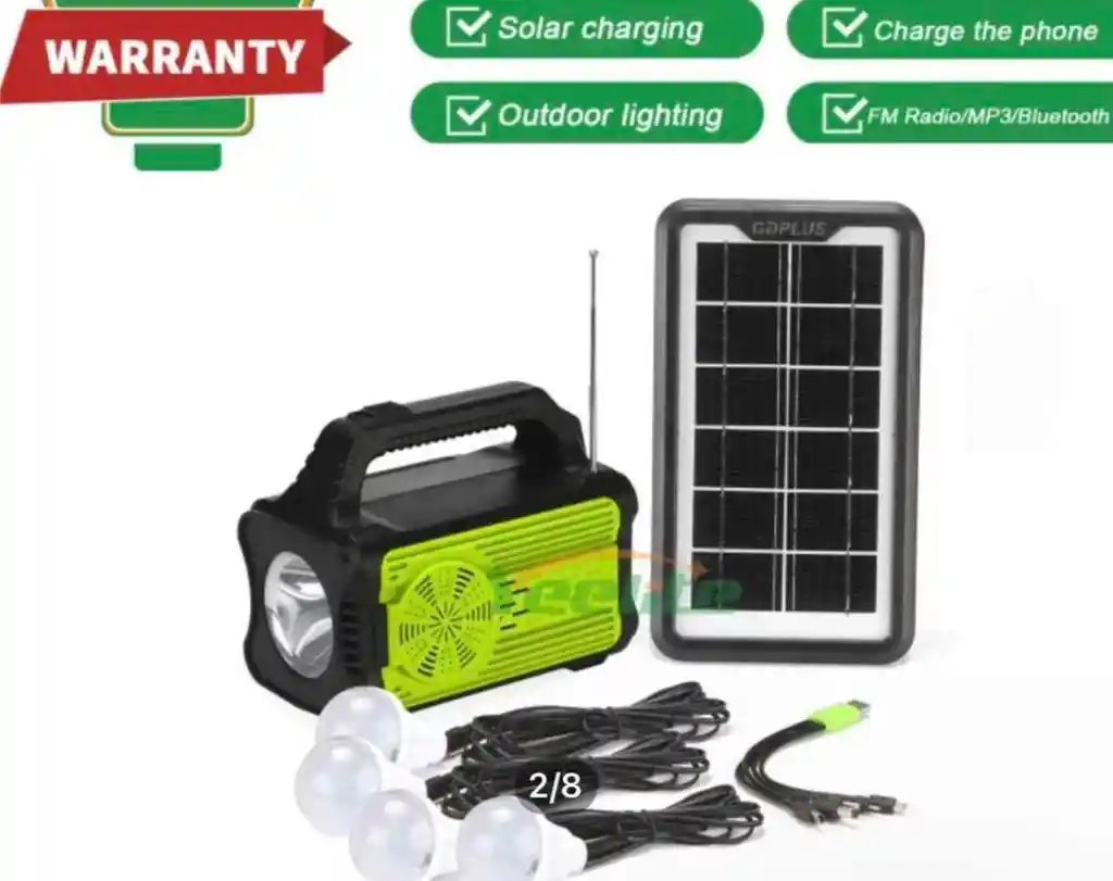 Kit Solar Gd-8075 Radio, Bluetooth, 4 Bombillos Lámpara Mp3