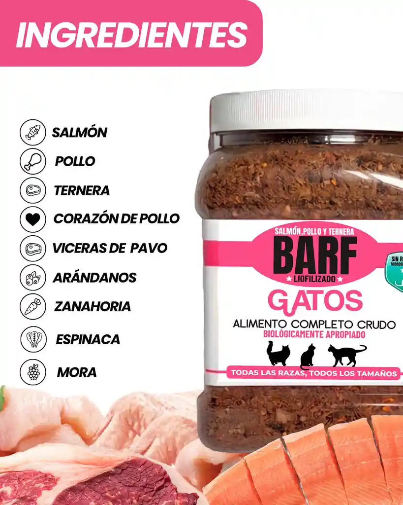 Barf Gatos 500 Gr Salmon Pollo Y Ternera Barf Cat Dieta Para Gatos