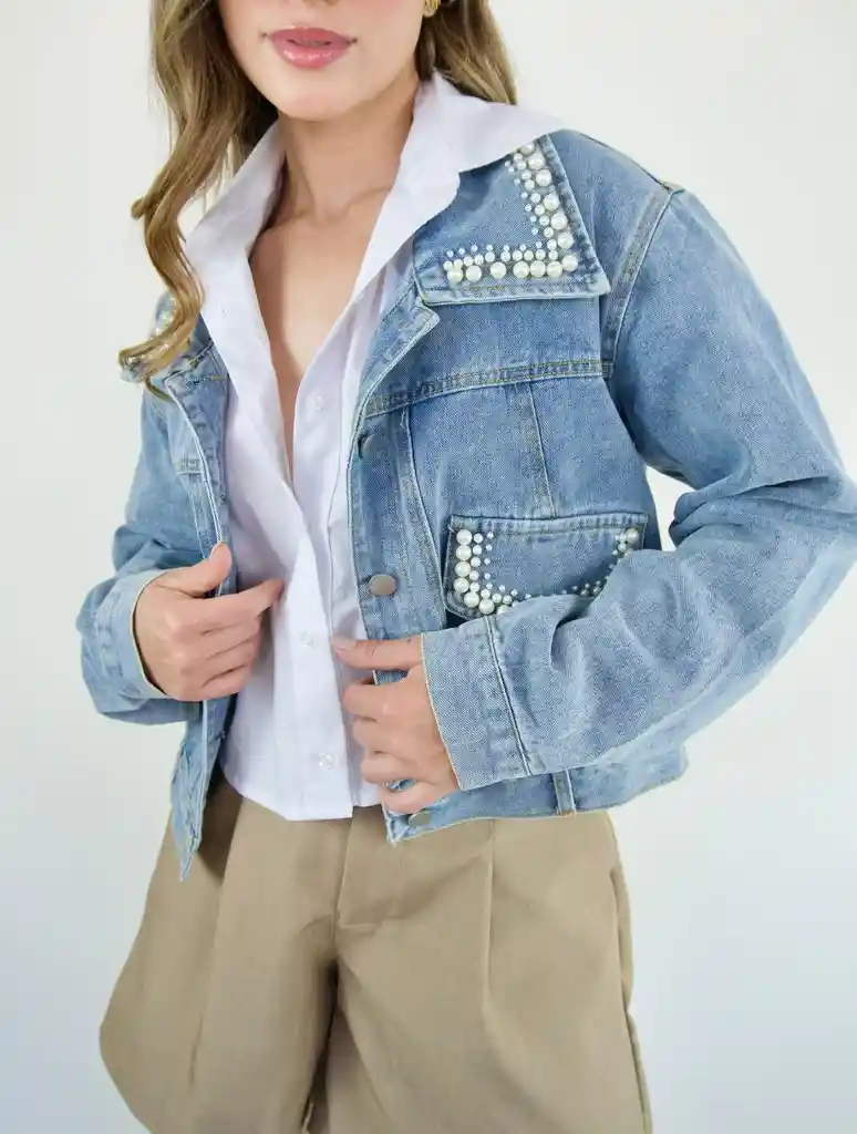 Chaqueta Para Mujer Denim Con Perlas The Dreamer Azul