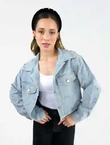 Chaqueta Para Mujer Denim Con Perlas The Radiant Azul