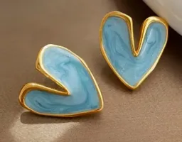 Arete Corazon Grande Dorado Y Azul Cielo