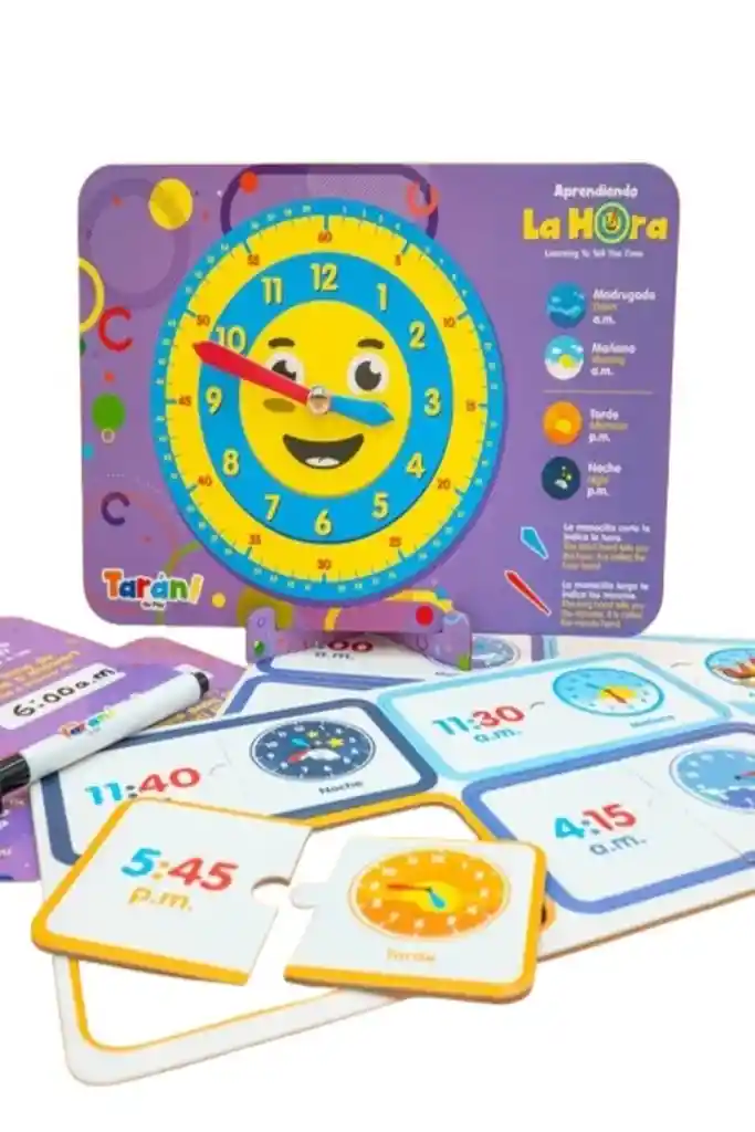 Juego Didáctico Bilingüe Aprendiendo La Hora Para Niños