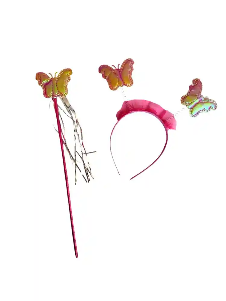 Set De Mariposa Rosada 4 Piezas Alas, Tutu, Diadema Y Cetro