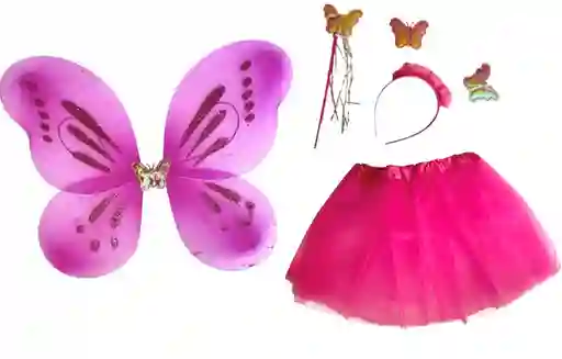 Set De Mariposa Rosada 4 Piezas Alas, Tutu, Diadema Y Cetro