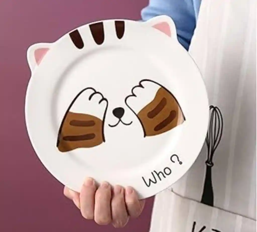 Plato De Mesa En Ceramica Para Persona Diseño Cara De Gato Catlovers