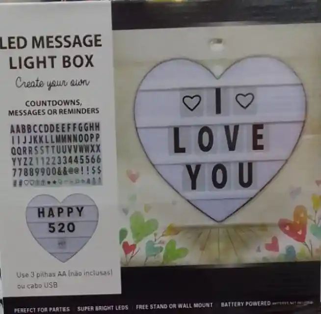 Tablero Luminoso Letras Led Corazon Decoración A Pilas O Usb