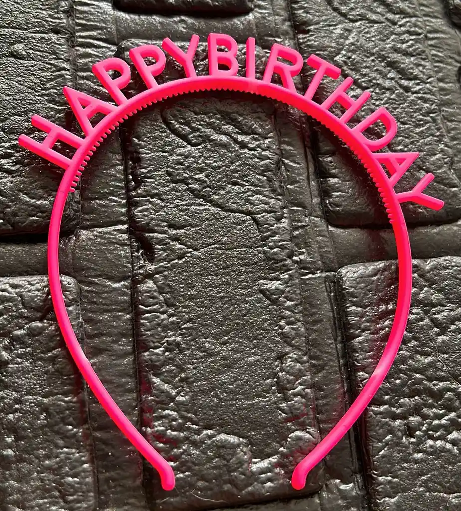 Diadema / Balaca Feliz Cumpleaños Pasta Fucsia Neon