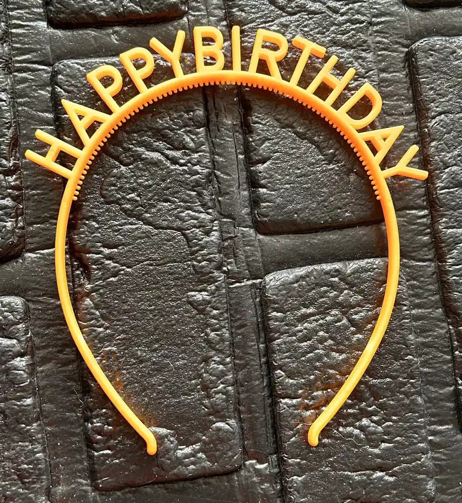 Diadema Balaca Feliz Cumpleaños Pasta Naranja Claro Neon