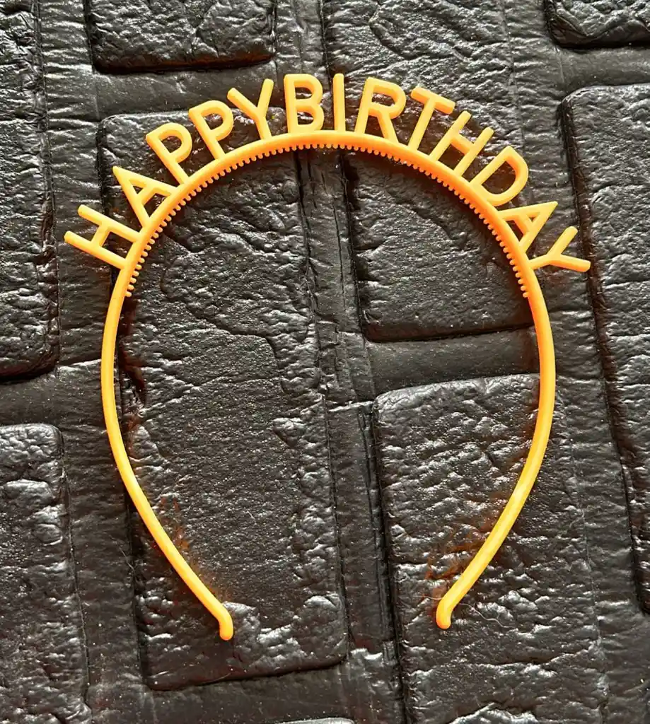 Diadema Balaca Feliz Cumpleaños Pasta Naranja Claro Neon