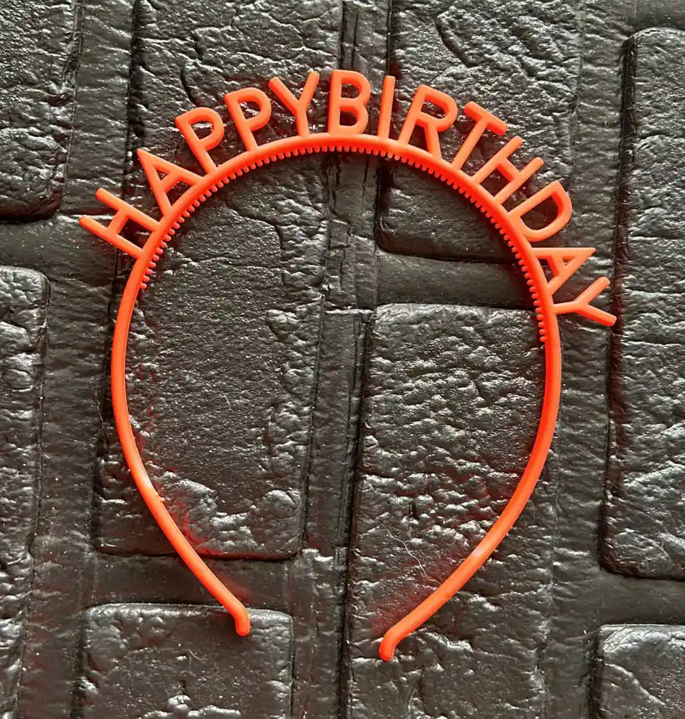 Diadema / Balaca Feliz Cumpleaños Pasta Naranja Neon