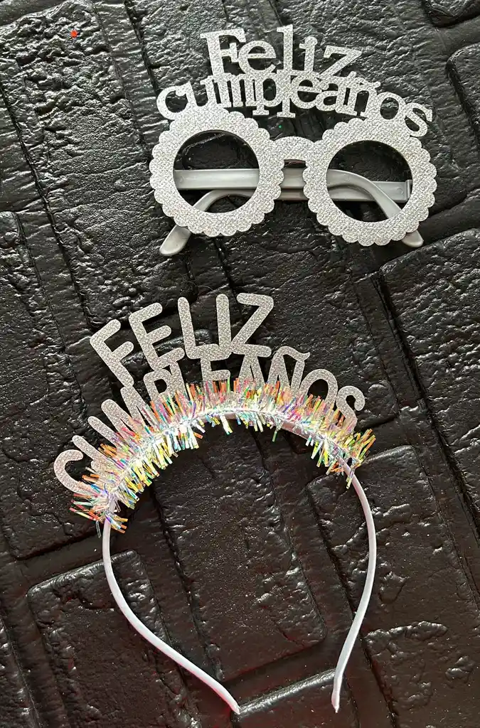 Gafas / Lentes / Diadema Feliz Cumpleaños Plateado