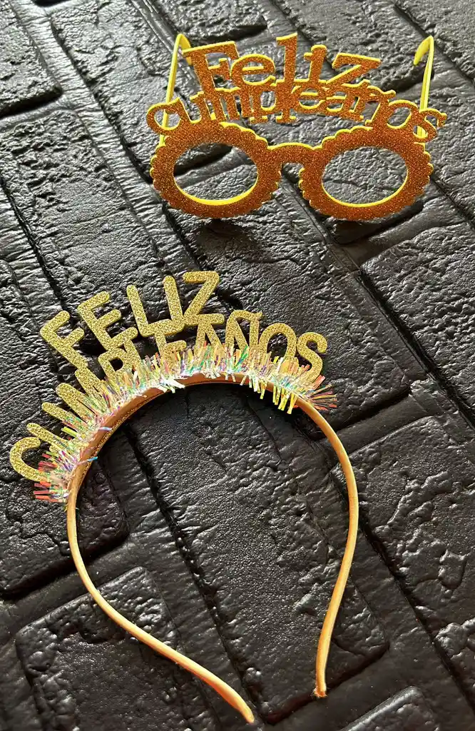 Gafas / Lentes / Diadema Feliz Cumpleaños Dorado