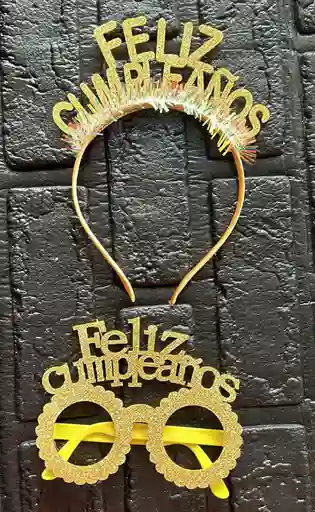 Gafas Lentes Diadema Feliz Cumpleaños Dorado